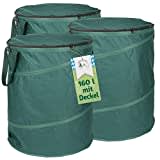 TTL Garden 3x 160L Pop Up Gartensack Deluxe mit Deckel - 220gsm 600D Oxford 3er Set 160 Liter Gartenabfallsack faltbar extra stabil - Laubsack Sack & Behälter für Grünschnitt Garten Abfall