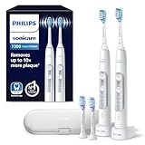 Philips Sonicare ExpertClean 7300 elektrische Zahnbürste, Schallzahnbürste mit App, 3 Putzmodi und 3 Intensitätsstufen, Drucksensor, Reiseetui, Silber-Weiß, 2er-Pack, Modell HX9611/19