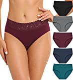 Wealurre Damen Unterhosen Spitze Slip Baumwolle Hipster Damen Höschen Unterwäsche Frauen im 5er Pack (6004 Dark,M)