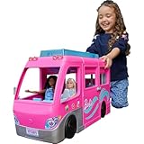 Barbie Super Abenteuer-Camper Fahrzeug, mit 7 Spielbereichen, inkl. Pool und Rutsche, 60+ Barbie-Camping-Zubehörteilen, ohne Barbie Puppe, Geschenk, ab 3 Jahren geeignet, HCD46