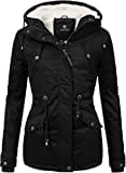 MARIKOO Damen warme Winterjacke mit kuscheliger Verstellbarer Kapuze Manolya Schwarz Gr. M