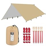 HipierFx Tarp 3x4 Camping Zeltplane für Hängematte Leicht Sonnenschutz UV Schutz Wasserdicht Multifunktionales Zeltplane für Outdoor Wandern (Khaki)