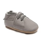 HMIYA Weiche Leder Krabbelschuhe Babyschuhe Lauflernschuhe mit Wildledersohlen für Jungen und Mädchen 0-6 Monate 6-12 Monate 12-18 Monate 18-24 Monate（12-18 Monate，Grau）