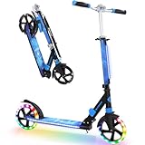 BELEEV V8 Big Wheel Scooter mit LED Leuchtenden Räder, Lenksäule &Deck, Höhenverstellbar, ABEC-9, Federung &Tragegurt, Faltbare, Cityroller 6 Jahre, Kick Scooter für Kinder, Jugendliche & Erwachsene