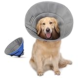 HAPPY HACHI Halskrause Hund, Atmungsaktive Comfy Cone Hund, Verstellbar Genesungshalsband für Hunde, Vorbeugung von Biss- und Leckwunden Weich Schutzkragen Hund Nach Operationen(XL)