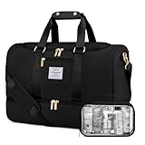 LOVEVOOK Sporttasche Reisetasche Damen, Weekender Damen Reisetaschen mit Kulturtasche, Schuhfach & Nassfach, Wasserdicht Gym Bag Travel Bag, Handgepäck Tasche für Sport Reise Flugzeug, Schwarz