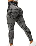 ZAAYO Sport Leggings für Damen Tie Dye Scrunch Butt Fit Seamless Yoga Pants Fitness Gym Workout Schwarzgrau S