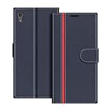 COODIO Handyhülle für Sony Xperia XA1 Handy Hülle, Sony Xperia XA1 Hülle Leder Handytasche für Sony Xperia XA1 Klapphülle Tasche, Dunkel Blau/Rot