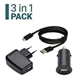 Slabo 3in1 Lade-Set für Hafury GT20 | Hafury Note 10 4G Starter Set Datenkabel USB-C | KFZ Mini Lade Adapter | Slim USB Netzadapter - SCHWARZ | Black