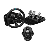 Logitech G G923 Rennlenkrad und Pedale, TRUEFORCE Force Feedback, echtes Leder + Logitech G Driving Force Schalthebel – Xbox X|S, Xbox One, PC, Mac– Schwarz