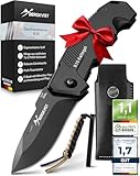 BERGKVIST® K10 Klappmesser (Zweihandmesser) - scharfes Taschenmesser für Outdoor & Survival mit Feuerstahl & Tasche - Mitführen in Deutschland erlaubt - Vollmetall