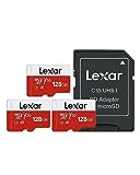 Lexar Micro SD Karte 128GB 3er Pack, Speicherkarte Micro SD mit Adapter, Bis zu 100 MB/s Lesegeschwindigkeit, UHS-I, U3, A1, V30, C10, 4K UHD microsdxc SD Karte für Kamera, Smartphone