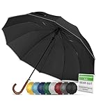 ADRIANO PORCARO® Regenschirm Sturmfest I Ø120cm Schirm I Regenschirm Groß XXL mit Reflektierendem Rand I 12 Streben Stockschirm I inkl. Schirmhülle - Für Herren & Damen I Regenschirm Schwarz