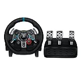 Logitech G G29 Driving Force Racing Wheel und Bodenpedale, Real Force Feedback, Edelstahl-Schalthebel am Lenkrad, Leder-Lenkradbezug für PS5, PS4, PC, Mac – Schwarz