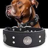 Hundehalsband Leder, 5 cm Breites Robustes Echtes Lederhalsband, Handgefertigt, Weich und Luxuriös, Auffällige Beste Wahl für Große und Mittelgroße Hunderassen,schwarz 57-67.5 cm