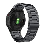 YOOSIDE QuickFit 26mm Edelstahl Armband für Fenix 5X / Fenix 6X /Fenix 7X / Enduro, Metall Armband Gliederarmband Uhrenarmband für Garmin epix Pro 51mm,Fenix 3(Schwarz)