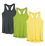 icyzone Workout Tank Tops for Women - Racerback Athletic Yoga Tops, Running Exercise Gym Shirts(Pack of 3) (L, Ombre Blue/Spectra Yellow/Green Glow)