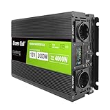 Green Cell LCD Spannungswandler 2000W/4000W 12V auf 230V Reiner Sinus Volt Spannungswandler Wechselrichter Konverter Pure Sine Wave Power PowerInverter DC AC Umwandler Stromwandler Wohnwagen Auto