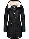 Ragwear Damen Mantel Lange warme Winterjacke mit Teddyfell-Kapuze Elsie Intl Black22 Gr. M