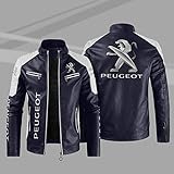 KASOI Herren Leder Bikerjacke Sweatshirt Für P.e.u.g.e.o.t Print Casual Stehkragen Jacken PU Motorradjacke Winddichte Mäntel - Geschenke Für Teenager- Navy Blue||5XL