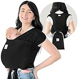 KeaBabies Tragetuch Baby Neugeboren - D-Lite Elastisches Baby Tragetuch Neugeborene, Einfach Anzuziehen Babytrage Neugeborene Ab Geburt, Ring-Trage Babytragetuch Ohne Binden (Trendy Black)