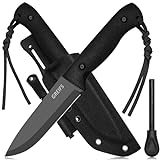 GREIFS® Outdoor-Messer BUSHMASTER aus D2 Stahl mit Kydex Holster und Feuerstahl, top Survival Messer für die Bushcraft Ausrüstung, Jagdmesser, Schnitzmesser und Fahrtenmesser (Titan-Schwarz)