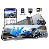 AZDOME 12" PG17 4K Spiegel Dashcam mit Rückfahrkamera, Auto Kamera mit WiFi, 64 GB-Karte, IPS-Touchscreen Dual Dash Cam Spiegel, Loop-Aufnahme und G-Sensor, WDR Nachtsicht, Parküberwachung, GPS