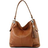 modamoda de - T185 - ital. Damen Schultertasche aus Leder, Farbe:Cognac