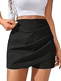 GORGLITTER Damen Hosenrock Kurze Hose Culottes Hosen Casual Rock Elegant Hosenrock mit Tulpen Saum Schwarz S