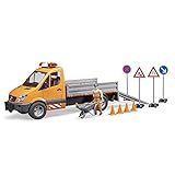 bruder 02677 - Mercedes-Benz Sprinter Kommunal mit Light & Sound Modul Fahrer & Zubehör Baustellen-Fahrzeug Bauarbeiter Transporter Tieflader LKW 1:16