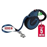 KONG Rollleine in 5m Länge I Hundeleine für große Starke Hunde bis 70kg I Größe XL I Lange Hundeleine mit Break & Lock System in blau I Komfortable Hunde Leine mit Softgriff & reflektierendem Gurt