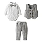 Famuka Baby Junge Anzug Festanzug Hochzeit Taufe Babykleidung Set (Grau 2, 52, 3 Monate)