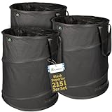 TTL Garden BLACK SUPERIOR 3x 215L Pop Up Gartensack - DOPPELTER BODEN 260gsm extra stabil 600D Oxford 3er Set 215 Liter Gartenabfallsack Laubsack faltbar Grünschnitt Garten Abfall selbstaufstellend