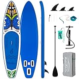 Funwater SUP Aufblasbares Board | Stand Up Paddleboard 335x82x15cm für Erwachsene Junge und Kinder | Mit Pumpe, verstellbarem Paddel und Finnen, wasserdichte Handytasche, Sicherheitsleine