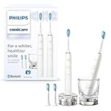 Philips Sonicare DiamondClean 9000 elektrische Zahnbürste, Doppelpack, Zahnbürste mit Schalltechnologie inklusive App, Drucksensor, 4 Putzmodi, 3 Intensitätsstufen, Ladeglas, weiß, Modell HX9914/62