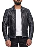 Elara Herren Echtlederjacke Biker Look Chunkyrayan 70018 Antik-Black-42 (XS)