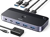 UGREEN USB Switch 2PC mit 1xUSB C Port und 3xUSB A Ports, 2 In 4 Out USB 3.0 Switcher Alugehäuse mit Desktop-Kontroller, 2 USB A auf A Kabeln für Tastatur, Maus, Drucker, Scanner, USB Stick usw.