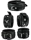 Bondage Set gepolstert echt Leder Hand und Fuß Fesseln Fessel + Halsband Fesselset schwarz Handfesseln Fußfesseln gepolstert TOP QUALITÄT