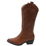 Queentina Damen Cowboystiefel Stiefel Absatz Boots Stickerei BJ1573 Camel 39