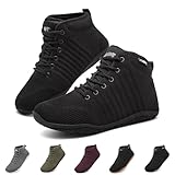 Geweo Barfußschuhe Winter Herren Damen Winterschuhe Barfuss Schuhe Warm Gefüttert Barfuß Sneaker Breite Barfussschuhe Fitness Traillaufschuhe Walkingschuhe Minimalistische Rutschfeste, Schwarz 42