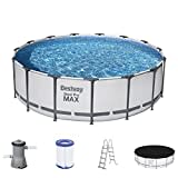 Bestway Steel Pro MAX Frame Pool Komplett-Set mit Filterpumpe Ø 457 x 122 cm, lichtgrau, rund