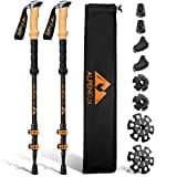 ALPENFUX® Premium Wanderstöcke Teleskop, Trekkingstöcke, Nordic Walking Stöcke, leicht und verstellbar mit Korkgriff für Damen und Herren, schwarz, orange