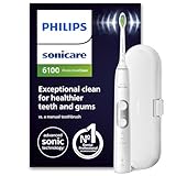 Philips Sonicare ProtectiveClean 6100 elektrische Zahnbürste, Schallzahnbürste mit App, 3 Putzmodi und 3 Intensitätsstufen, Drucksensor, Reiseetui, Weiß, Modell HX6877/28