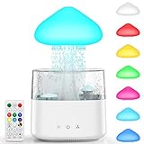 Regenwolken Luftbefeuchter 450ML Wasser-Tropfpilz-Luftbefeuchter mit Fernbedienung mit 3 modi und 7 Farben, LED-Lichtern Aroma Diffuser Weißer Lärm-Regentropfen-Luftbefeuchter für Schlafzimmer