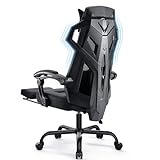 GTPLAYER Ergonomischer Bürostuhl Schreibtischstuhl Gamingstuhl Drehstuhl Verstellbarer Lordosenstütze Kopfstütze Rückenschonend Chefsessel mit Verbindungsarmlehnen Stummrädern schwarz