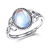 MILACOLATO 925 Silber Mondstein Ring Für Damen Frauen Offen Verstellbar Mondstein Ringe Silber Vintage Keltisches Dreieck Zirkonia Ring Oval Rund Herz Edelstein Ring Schmuck Für Sie Mit Geschenkbox-C