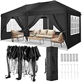 TOOLUCK Pavillon 3x6 Faltpavillon Wasserdicht Stabil Winterfest Faltbar Partyzelt mit 6 Seitenteilen Pop up Gartenpavillon UV Schutz 50+ Höhenverstellbar für Strand Hochzeit Camping, Schwarz