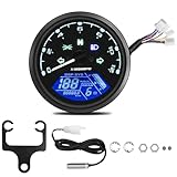 Geloo 12000RPM Motorrad Tachometer Digitaler Tachometer mit Klammern, 199KMH MPH Universal für 1,2,4 Zylinder mit Multifunktions-Kontrollleuchte 12V