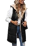 Tuopuda Steppweste Damen Lang Winterweste Outdoor mit Taschen Gilet Übergangsweste Wintermäntel Lang Pufferjacken Ärmellos Kapuzenweste Steppjacke Hooded Daunenweste Geschenk für Frauen, Schwarz, XL