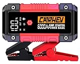 CARHEV Starthilfe Powerbank, 6000A Spitzenstrom Auto Starthilfe, 12V Starter Powerbank(Bis zu 10.0L Benzin/10.0L Diesel)Tragbarer Batterie Booster Jump Starter mit LED Taschenlampe und Starthilfekabel